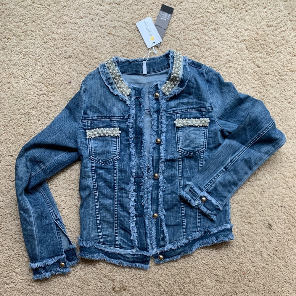 Beaded rhinestone denim jacket nwt